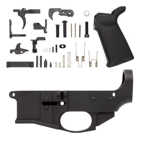 Premium 80% Lower Fire/Safe Marked Billet w/ Mil-Spec AR15 Lower Parts Kit and Magpul® MOE® Grip